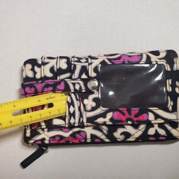 Vera Bradley ID Wallet Wristlet Card Holder Black‎ Pink Floral Quilted - Picture 6 of 12